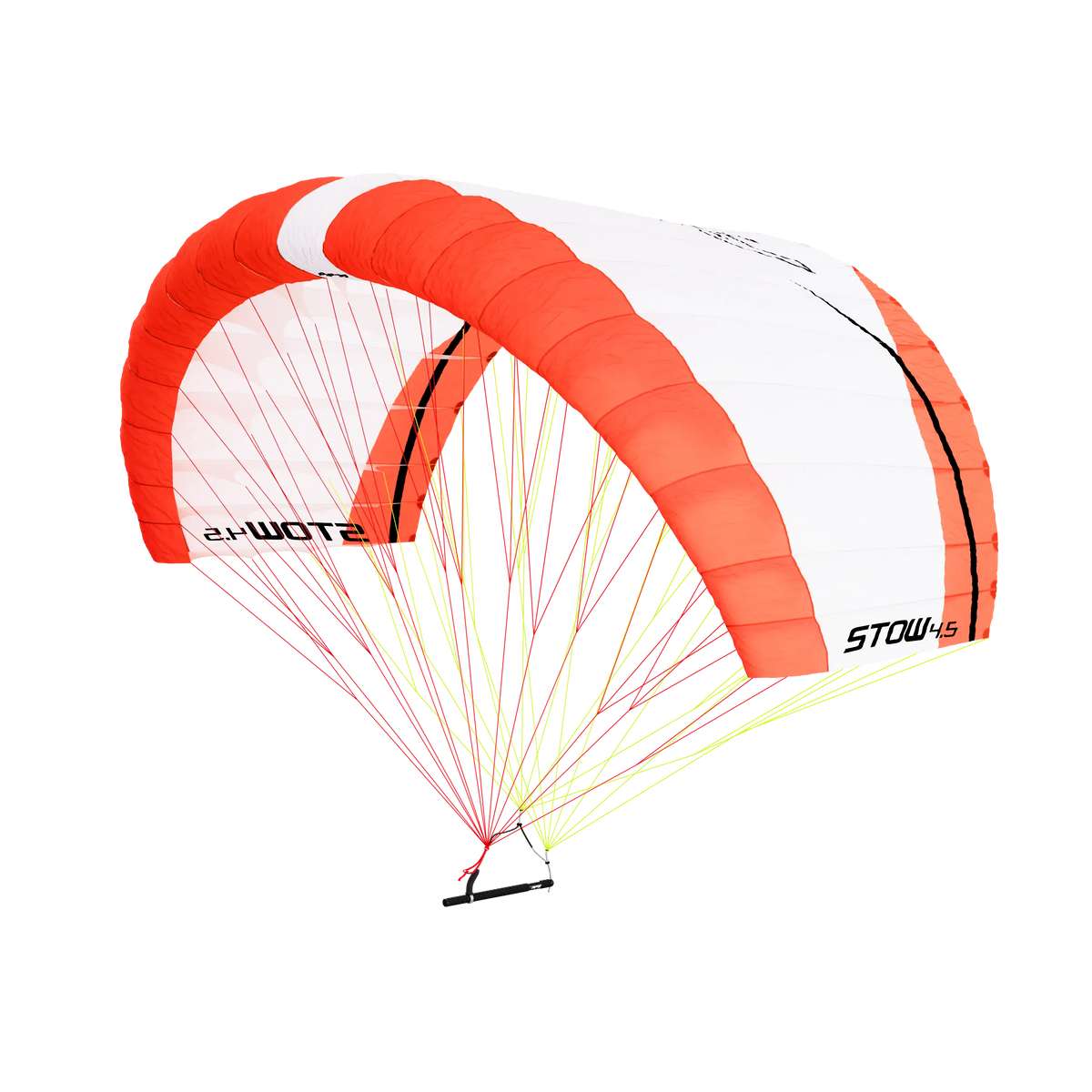 A Stow 4.5 windsurfing canopy with a white and orange color scheme, featuring the Stow brand name printed in black on the white panel.