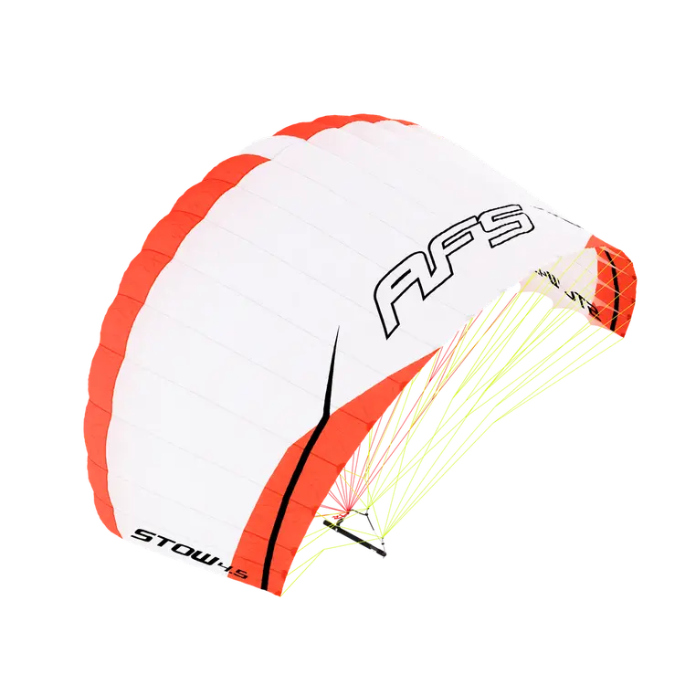 A white and orange AFS Stow parawing